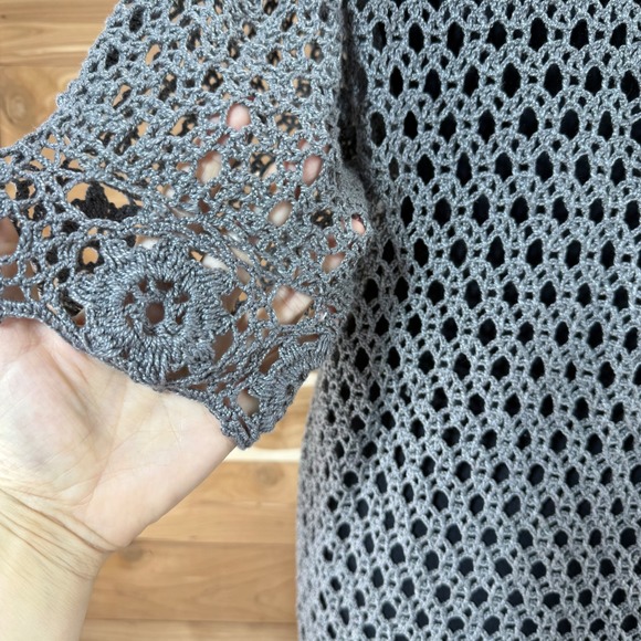 Crochet Cover Up Tunic Top Knit Pullover Sweater Dress Gray size Medium/Large - Picture 7 of 7